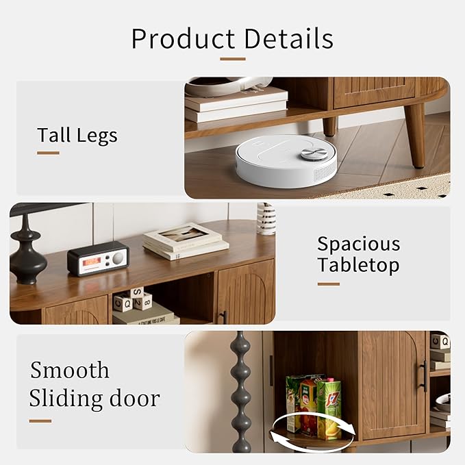 51" Fluted TV Stand, Mid-Century Modern Entertainment Center for Tvs up to 60" with Drawers and Fluted Doors, Curved TV Media Console Table with Sliding Doors for Living Room, Bedroom (51")-CasaMuseHome