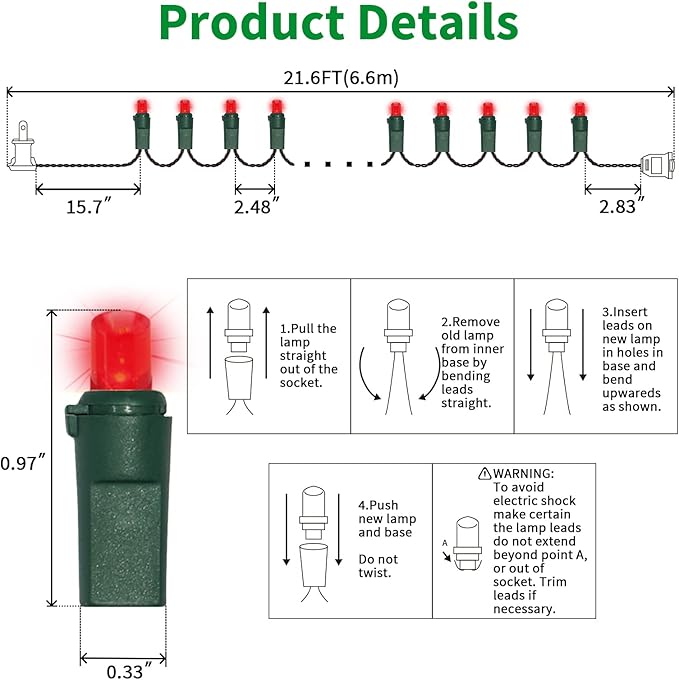 100 Count Red -String Lights - 21.6FT LED Christmas Lights, Mini led Lights for Indoor Outdoor Home Holiday Party Wedding Independence Day Decoration-CasaMuseHome