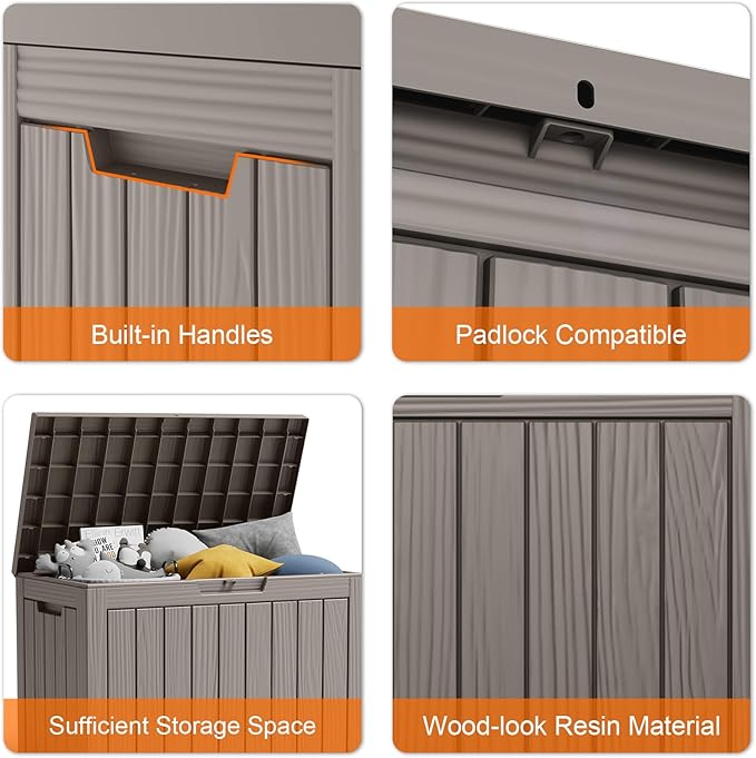 45 Gallon Resin Deck Box, Lockable Patio Outdoor Storage Box for Furniture, Garden Tools and Tools Storage, Waterproof Outside Storage Boxes - Grey-CasaMuseHome