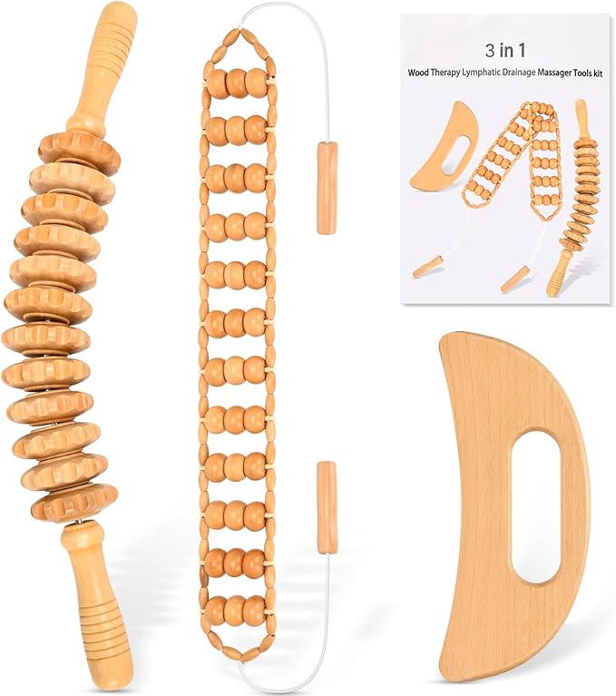 3-in-1 Wood Therapy Massage Tools Lymphatic Drainage Massager Maderoterapia Kit Wooden Gua Sha Massager Body Sculpting Tools for Muscle Pain Relief, Anti-Cellulite, Body Contouring and Shaping-CasaMuseHome