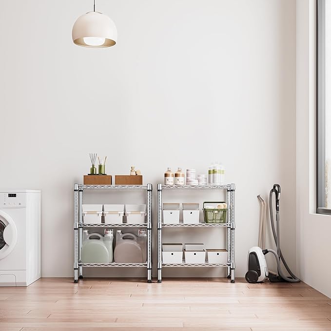750 lbs 3 Tier Shelf Metal Storage Shelves Wire Rack Closet Organizers for Garage Kitchen Bathroom Laundry Chrome 11.8" D x 25.6" W x 31.5" H-CasaMuseHome