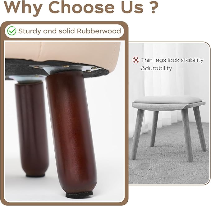 13in Small Foot Stool Ottoman, Round Faux Leather Foot Rest for Couch, Under Desk Pouf Footstool Footrest with Non-Skid Rubber Legs for Ling Room, Bedroom, 13''L x 13''W x 10.2''H, Beige-CasaMuseHome