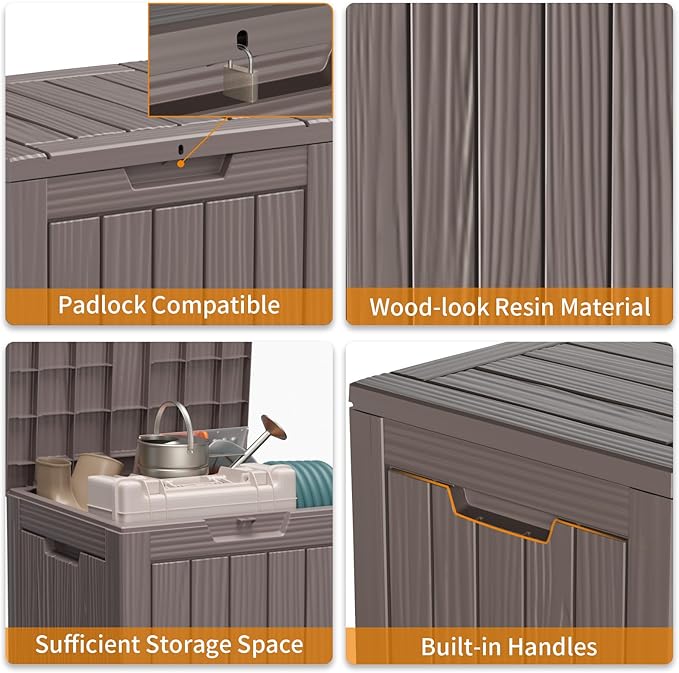 28 Gallon Resin Deck Box, Lockable Patio Outdoor Storage Box for Furniture, Garden Tools and Tools Storage, Waterproof Outside Storage Boxes - Grey-CasaMuseHome