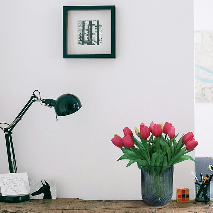 15pcs Artificial Tulips Flowers, Fake Tulips Real Touch, Faux Latex Bouquets, for Party Wedding Home Room Decoration (Rose Red)-CasaMuseHome