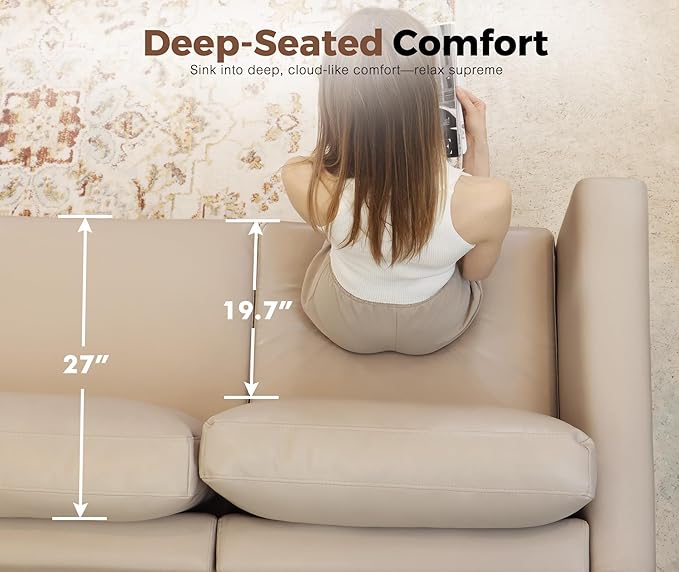 91.5" Luxury Modular Sleeper Sofa Bed with Storage Seat, 6 Seat Sectional Couch Deep Seat with Reversible Chaises & Removable Cover for Living Room - Faux Leather Whitesand-CasaMuseHome