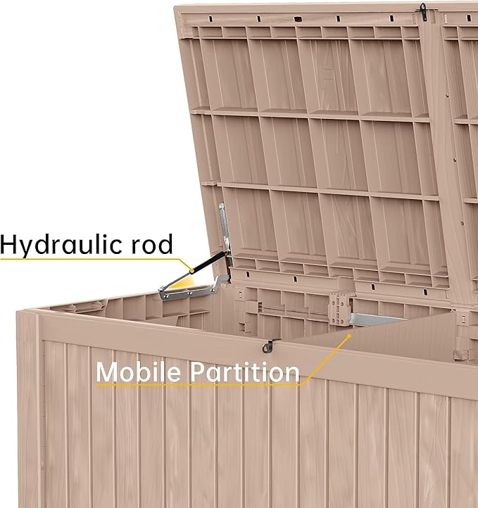 182 Gallon Deck Box Waterproof, UV Resistant Resin Outdoor Storage Box with Hydraulic Rod, Lockable Design and Enhanced Durability for Patio, Garden, and Poolside Use-CasaMuseHome