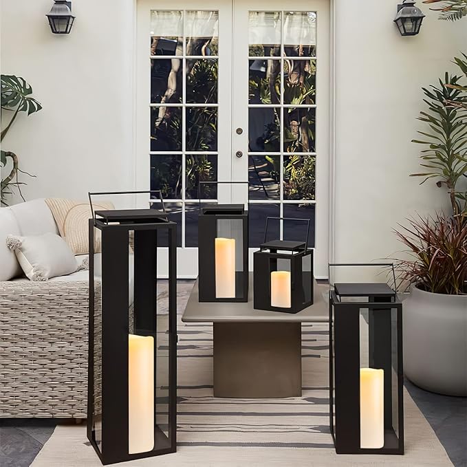 5plots 4" x 8" Single Waterproof Outdoor Flameless Candles, Battery Operated Flickering LED Pillar Candles with Remote and Timers for Indoor Outdoor Lanterns, Long Lasting, Large-CasaMuseHome