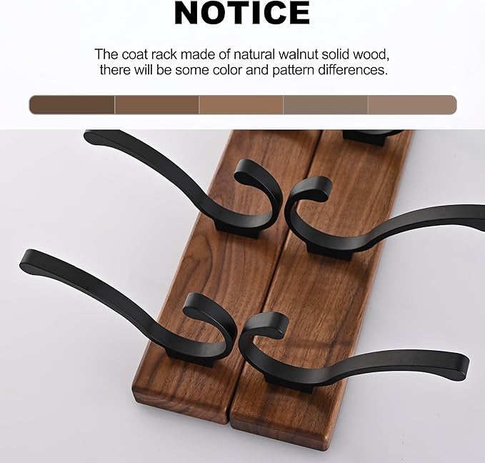 17.3" Small Wooden Coat Rack Wall Mount with 5 Hooks, Entryway Wall Hooks Coat Hanger for Hanging Towel Jacket Clothes Hat Backpack Shoe Purse Key Holder Multi Hook Rail by Black Walnut Wood-CasaMuseHome