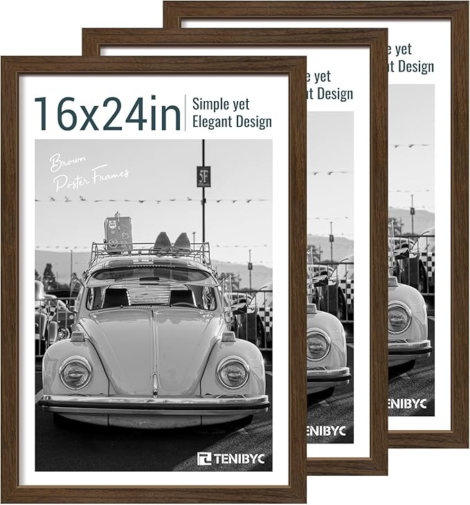 16x24 Poster Frame 3 Pack - Brown Woodgrain, Wood Poster Frame, Gallery Picture Frame - Wall Hanging-CasaMuseHome