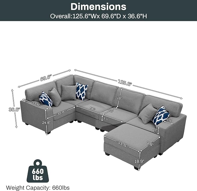 L Lengend Vansen Modular Sectional Sofa U Shaped Couch with Ottoman Modern Reversible Corner Sectional Couch for Living Room (Dark Grey, U Shaped Sofa-1)-CasaMuseHome