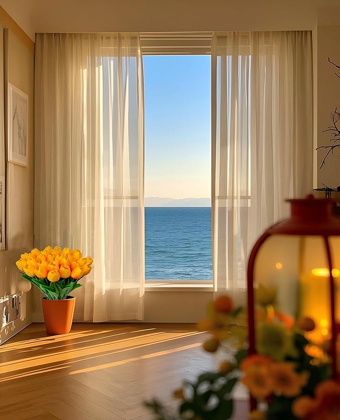 15 Heads Artificial Flowers PU Real Touch Tulip Bouquets Orange Tulips Faux Tulips Latex Fake Flower Bouquet for Spring Wedding Home Décor Centerpiece Arrangements-CasaMuseHome