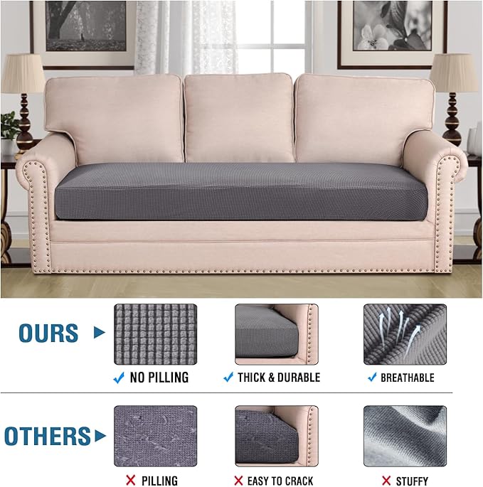 H.VERSAILTEX Super Stretch Individual Seat Cushion Covers Sofa Covers Couch Cushion Covers Slipcover Sets Thick Jacquard Textured Twill Fabric (1 Piece Sofa Cushion Cover, Grey)-CasaMuseHome