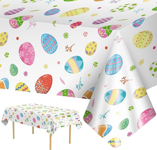 2 Pack Easter Tablecloth - Colorful Easter Eggs Table Cloth, Plastic Disposable Rectangle Spring Easters Egg Table Cover for Easters Tables Decorations and Party Supplies Decor Favors, 108 x 54 Inch-CasaMuseHome