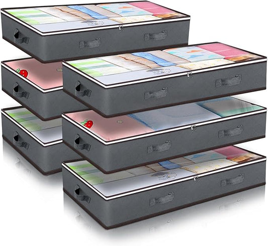 90L Under Bed Storage Containers, 6 Pack Underbed Closet Storage Organizer System, Moving Bags with Clear Window and Reinforced Handles for Bedding Pillows Blanket Clothes Wardrobe Bedroom-CasaMuseHome