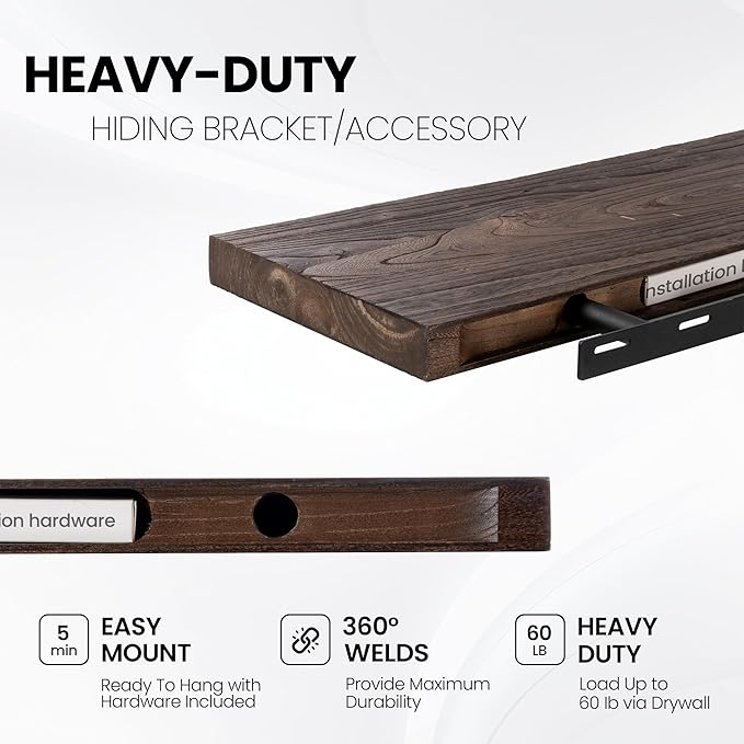 72 Inch Floating Shelves for Wall, Rustic Elm Wood Floating Shelves for Home Décor, Wall-Mounted Display Shelves with Heavy-Duty Bracket, Long Floating Shelf for Kitchen, Living Room, Walnut Finish-CasaMuseHome