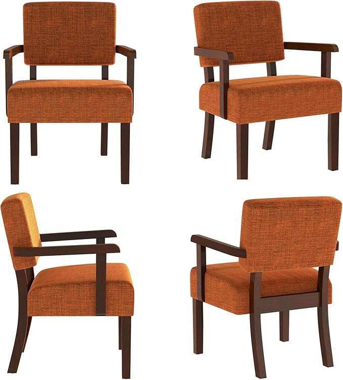 Accent Chair Set of 2 with Table, Living Room Chairs with Soft Seat and Armrests for Living Room Bedroom Reading Room Waiting Room (Orange), Linen, AC01-CasaMuseHome