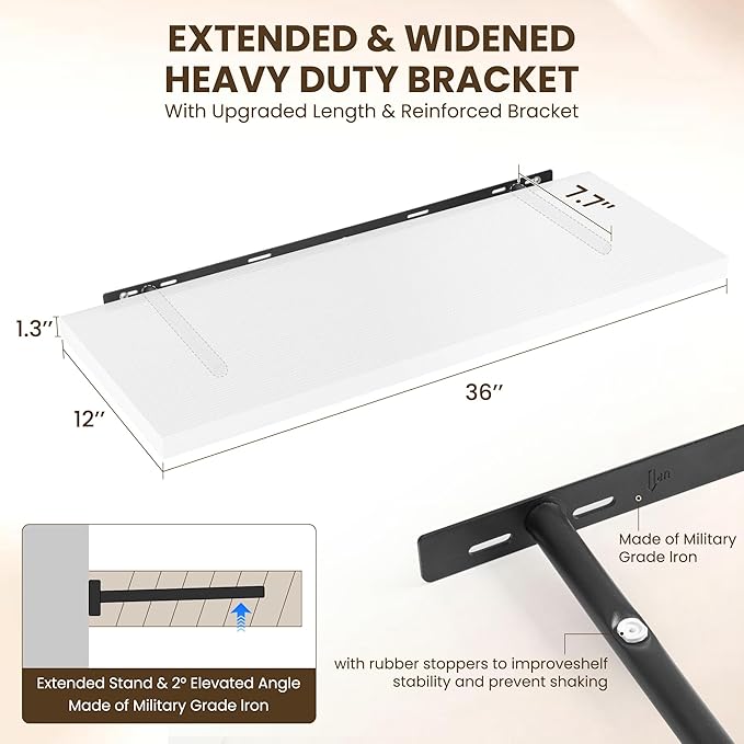 36" Floating Shelves for Wall, 12" Deep Slim White Floating Shelves, Wall-Mounted Shelves for Bedroom, Living Room, Kitchen, Bathroom - Set of 2-CasaMuseHome