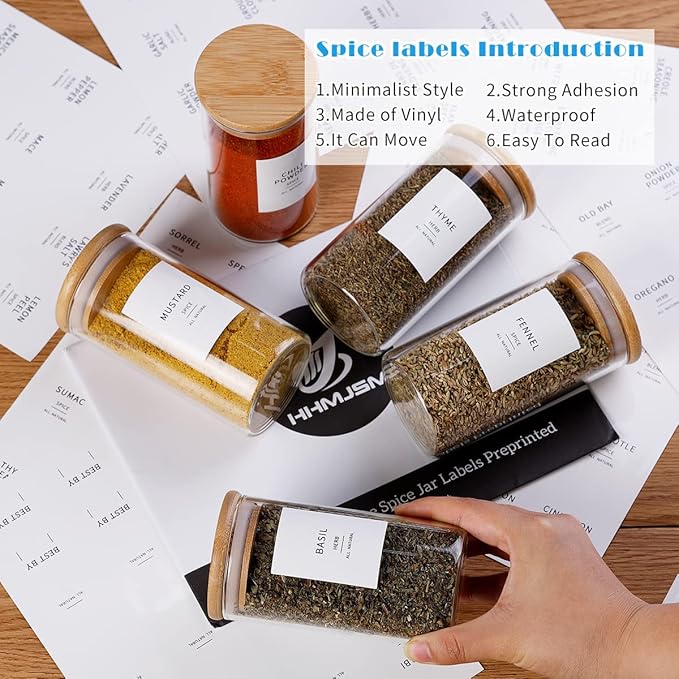 12 Pcs Glass Spice Jars With Bamboo Airtight Lids, 10oz Thicken(2.4mm) Spice Containers With 148 Minimalist Preprinted Waterproof Spice Labels, Kitchen Empty Small Storage Jars For Seasoning, Herb-CasaMuseHome