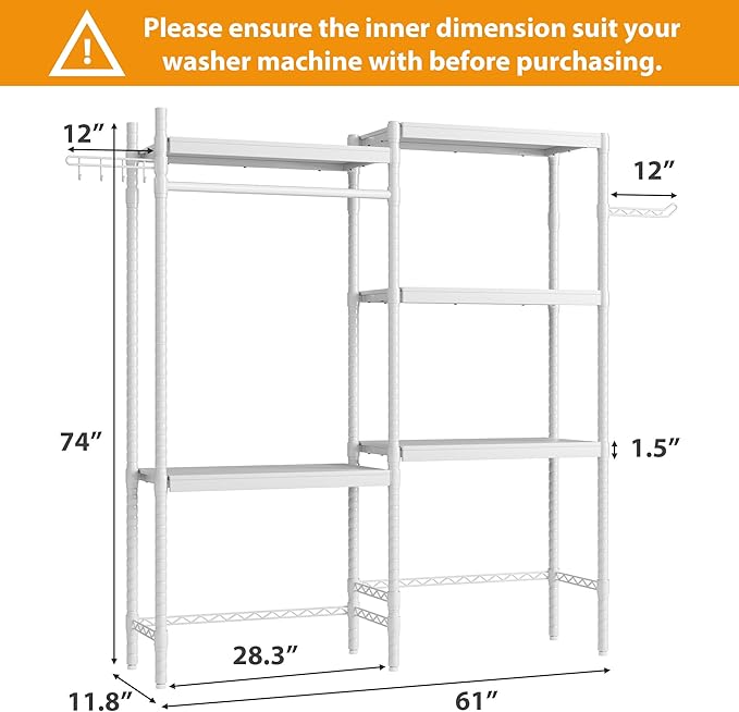 5-Tier Over-The-Washer Shelf - Adjustable 28" Laundry Organizer with 100lb Double Wood Shelves, Space-Saving Storage Unit for Small Homes (White)-CasaMuseHome