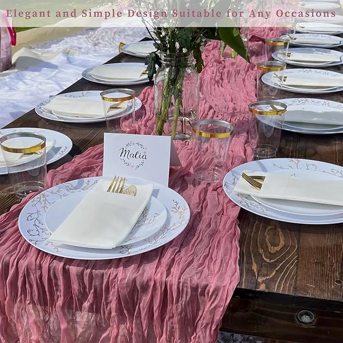 12 Pack Dusty Rose 10FT Cheesecloth Table Runner 20 x 120 Inch Long Rustic Gauze Fabric Cheese Cloth Table Runner for Wedding Bridal Baby Shower Table Decorations Boho Sheer Birthday Party Table Decor-CasaMuseHome