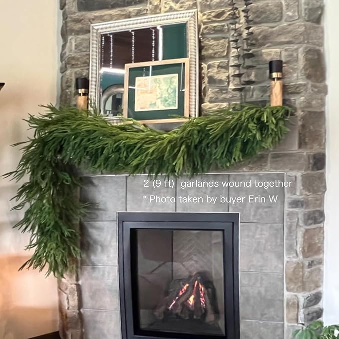 12FT Christmas Garlands Norfolk Pine Garland Real Touch Artificial Faux Greenery Garland for Holiday Indoor Outdoor Decor-CasaMuseHome