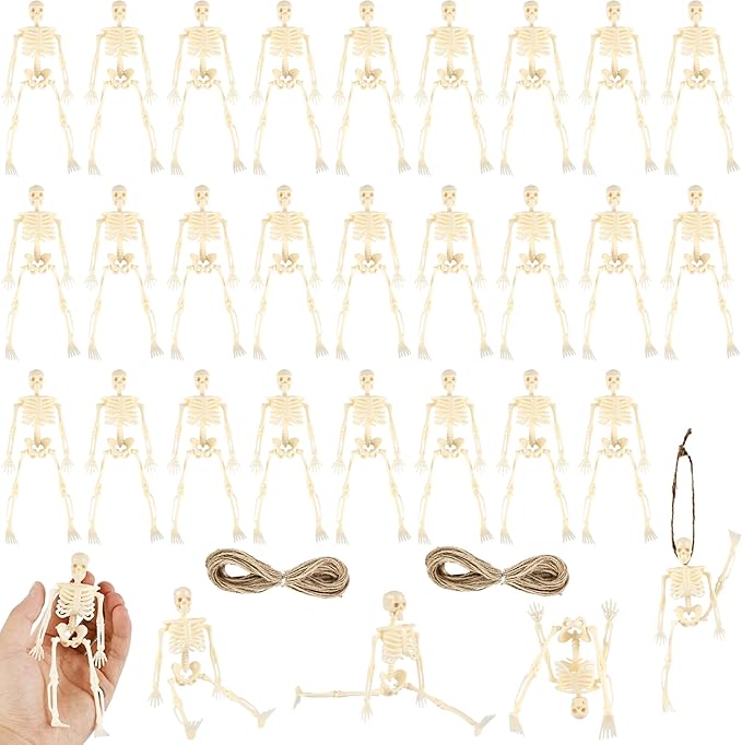 30 Pcs Halloween Mini Skeleton Figurine Decoration 6" Full Body Small Posable Skeletons Plastic Bones with Movable Joints Skeleton Figure for Halloween Garden Graveyard Haunted House Party Decor-CasaMuseHome