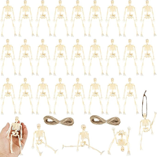 30 Pcs Halloween Mini Skeleton Figurine Decoration 6" Full Body Small Posable Skeletons Plastic Bones with Movable Joints Skeleton Figure for Halloween Garden Graveyard Haunted House Party Decor-CasaMuseHome