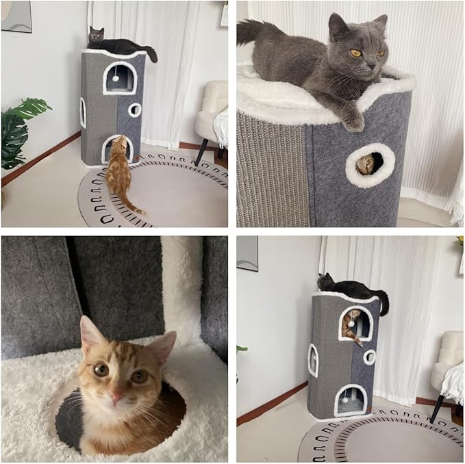4-Level Cat House for Indoor Cats,Covered Cat Beds and Furniture with Scratch Pad,Hideaway Cave &Cushions,Modern Cat Tower Condo for Multi Small Pet and Large Cats Navy Blue-CasaMuseHome