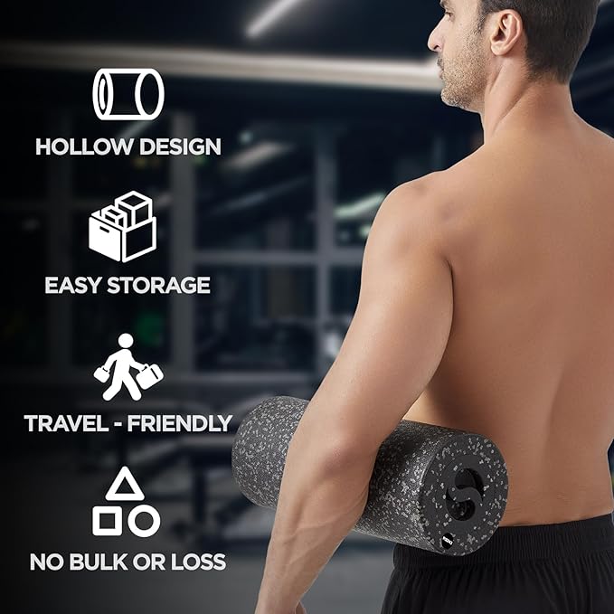 5 in 1 Foam Roller Set with Peanut Massage Ball, Curved Muscle Brush - Yoga Roller, Massage Ball, Trigger Point Triangle for Deep Tissue Relief (Black Gray)-CasaMuseHome