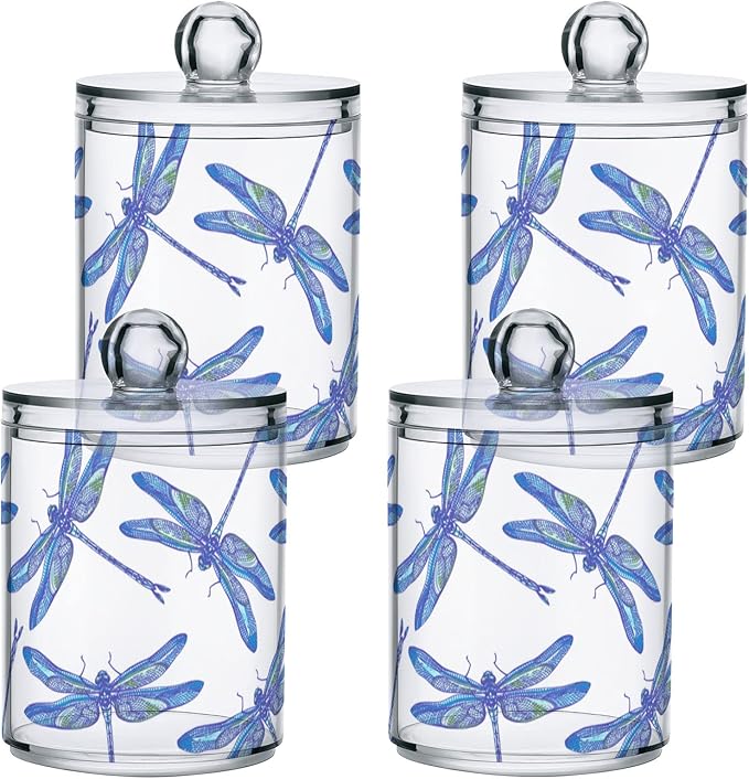 2 Pack Qtip Holder Organizer Dispenser Dragonflies Bathroom Storage Canister Cotton Ball Holder Container for Cotton Swabs/Pads/Floss-CasaMuseHome