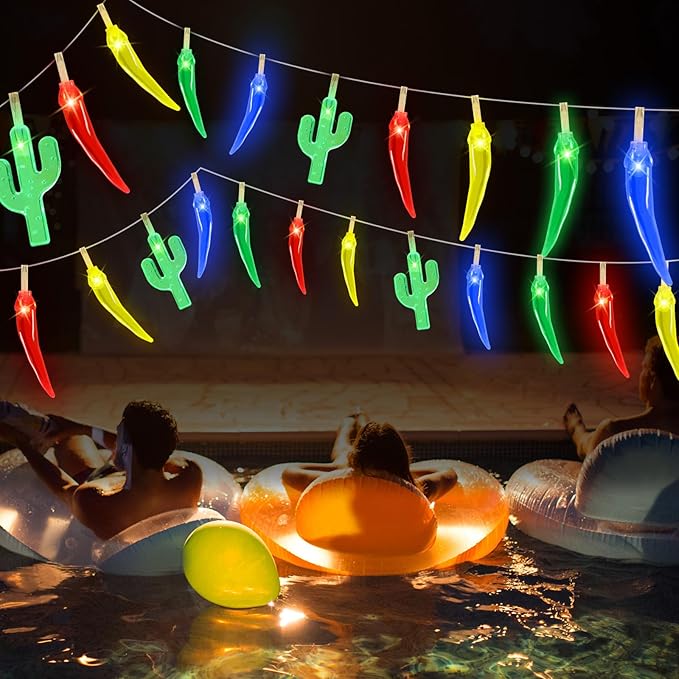 21FT [ 8 Modes & Timer ] Chili Pepper String Lights 40LED Fairy Lights Battery Operated for Indoor Outdoor Garden Pool Birthday Mexican Party Wedding Christmas Summer Tropical Decor-CasaMuseHome
