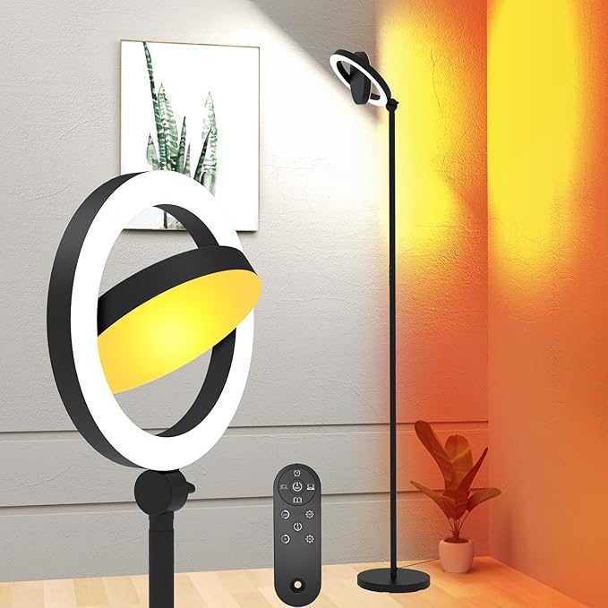 36W Bright LED Floor Lamp for Living Room with Remote, 75.5 Inch Tall Stepless Dimmable Standing Lamp for Office, Torchiere Floor Lamp with 2 Rotatable Lights 1900K-6500K for Bedroom-CasaMuseHome