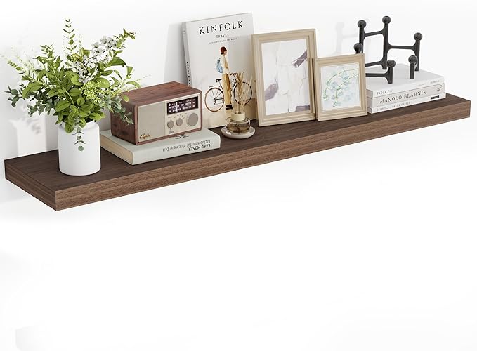 48 Inch Floating Shelves, 48"x9.25"x1.5" Inch Deep Floating Shelves for Wall, Wooden Shelves for Bathroom, Bedroom, Living Room, Walnut-CasaMuseHome