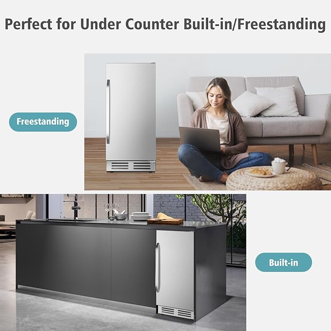 15 Inch Outdoor Beverage Refrigerator Cooler,Stainless Steel 127 Cans Beverage Fridge with French Door Under Counter Built-in or Freestanding, Perfect for Beer, Cola-CasaMuseHome
