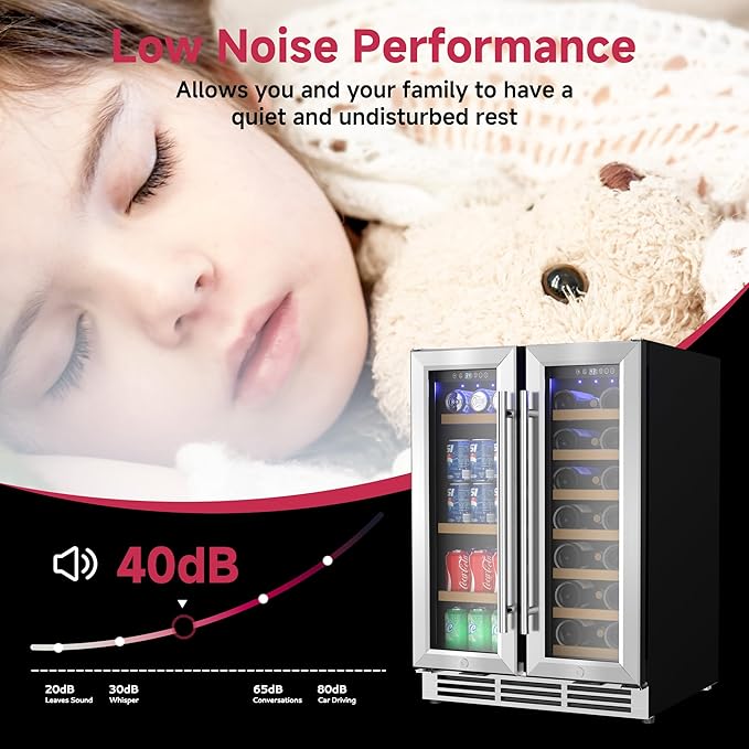 24" Wine and Beverage Refrigerator, Dual Zone Wine Cooler with Glass Door, Hold 88 Cans & 21 Bottles, Built in or Freestanding Under Counter Wine Fridge with Blue LED Light.-CasaMuseHome