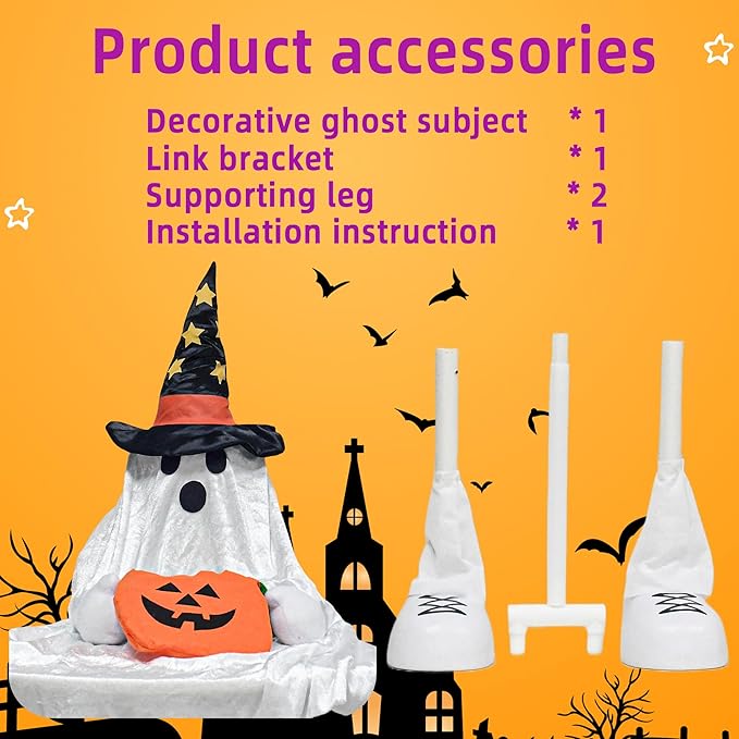37" Cute Front Porch Light Up Halloween Ghost Décor, Kids Standing Trick or Treat Indoor and Outdoor Decorations-Star Moon-CasaMuseHome