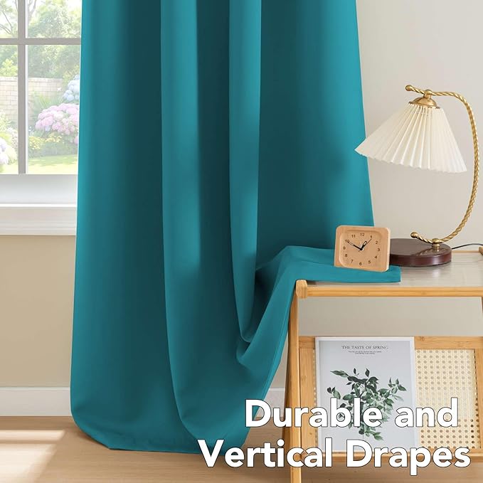 H.VERSAILTEX Thermal Insulated Blackout Curtains Innovated Microfiber Formaldehyde-Free Window Panels for Nursery, Grommet,52 by 84 - Inch - Turquoise Blue - Set of 2-CasaMuseHome