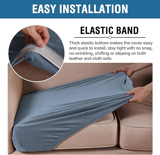 H.VERSAILTEX Velvet Stretch Couch Cushion Cover Plush Cushion Slipcover for Chair Cushion Furniture Protector Seat Cushion Sofa Cover (1 Piece Armchair Cushion Covers, Stone Blue)-CasaMuseHome