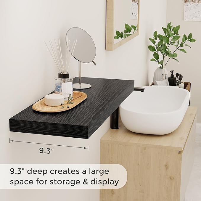 24 Inch Floating Shelves, Rustic 24 x 9 Black Floating Shelf for Wall, Black Bathroom Shelf Set of 2, Farmhouse Wood Wall Shelves for Bedroom, Kitchen, 9 Inch Deep Shelves for Home Storage-CasaMuseHome