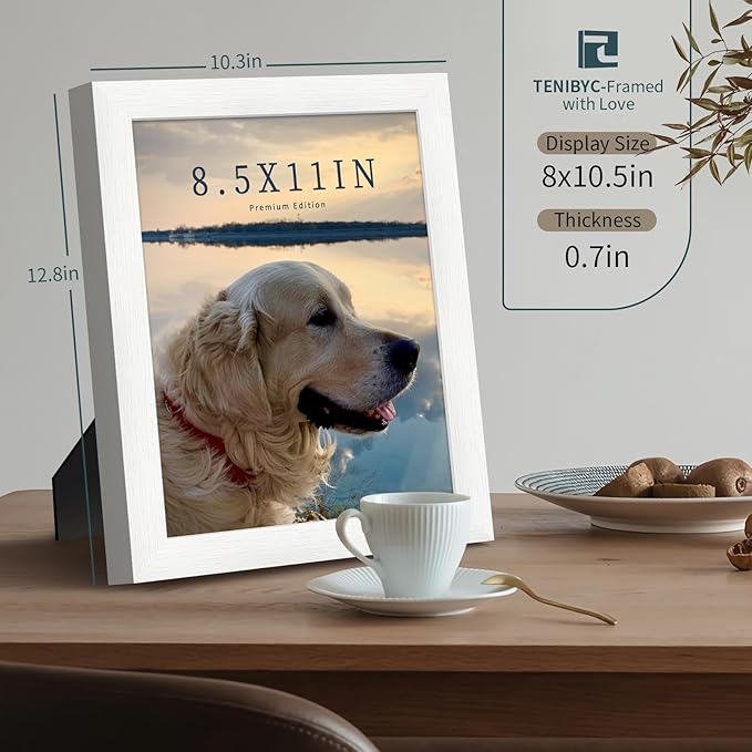 8.5x11 Picture Frame Set of 3 - White Woodgrain, Solid Wood & HD Tempered Glass, Table Display or Wall Hanging-CasaMuseHome