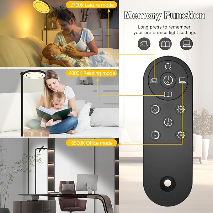 36W Bright LED Floor Lamp for Living Room with Remote, 75.5 Inch Tall Stepless Dimmable Standing Lamp for Office, Torchiere Floor Lamp with 2 Rotatable Lights 1900K-6500K for Bedroom-CasaMuseHome