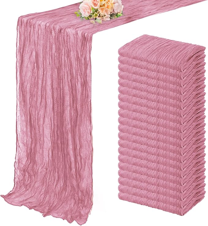 20 Pack Dusty Rose 10FT Cheesecloth Table Runner 20 x 120 Inch Long Rustic Gauze Fabric Cheese Cloth Table Runner for Wedding Bridal Baby Shower Table Decorations Boho Sheer Birthday Party Table Decor-CasaMuseHome