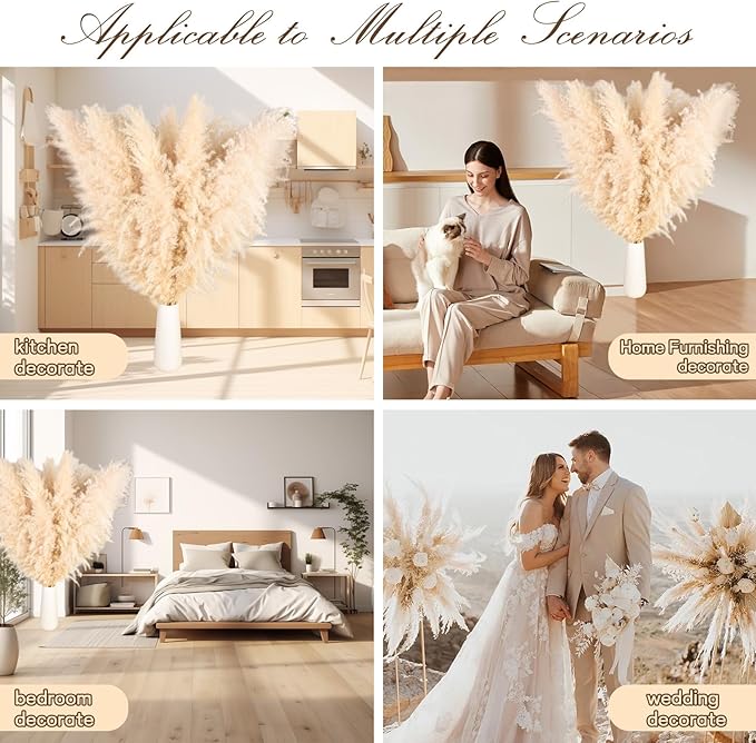 40" 22PCS Dried Pampas Grass Decor Tall,Large Natural Beige pompas Grass Tall Pampas Grass for Floor Vase,Wedding,Party,Farmhouse,Boho Home Decor,and Creating a Bohemian Ambiance-CasaMuseHome