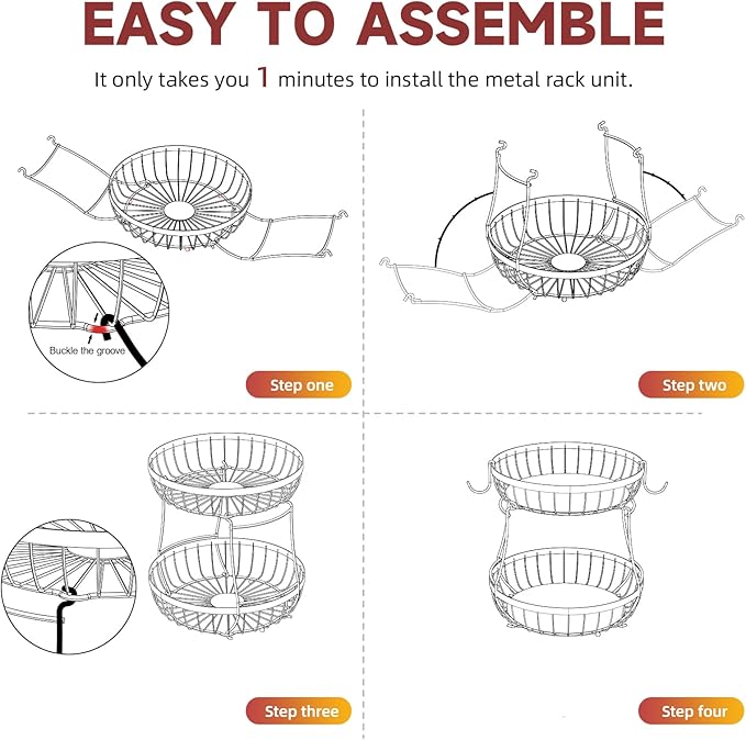 2 Tier Fruit Basket for Kitchen Counter with 2 Banana Hangers, 2025 Pro Detachable Metal Fruit Bowl with Wooden Handle,Fruit Holder for Bread Snack Veggies, Black Extra Large-CasaMuseHome