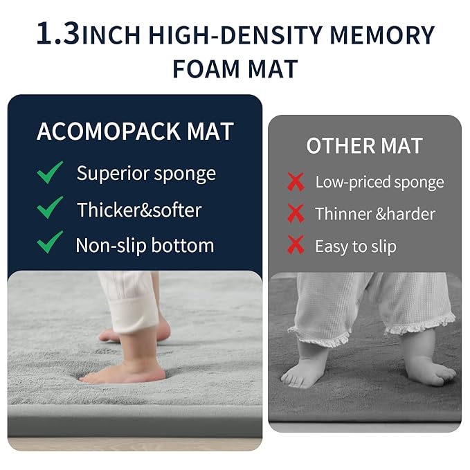 ACOMOPACK Baby Play Mat for Floor 1.3" Thick Memory Foam 50x50 Soft Velvet Playpen Mat for Kids,Infants,Toddlers,Tummy Time Crawling Mats with Non-Slip Bottom,Yoga,Tatami,Nursery Rug（Light Grey）-CasaMuseHome