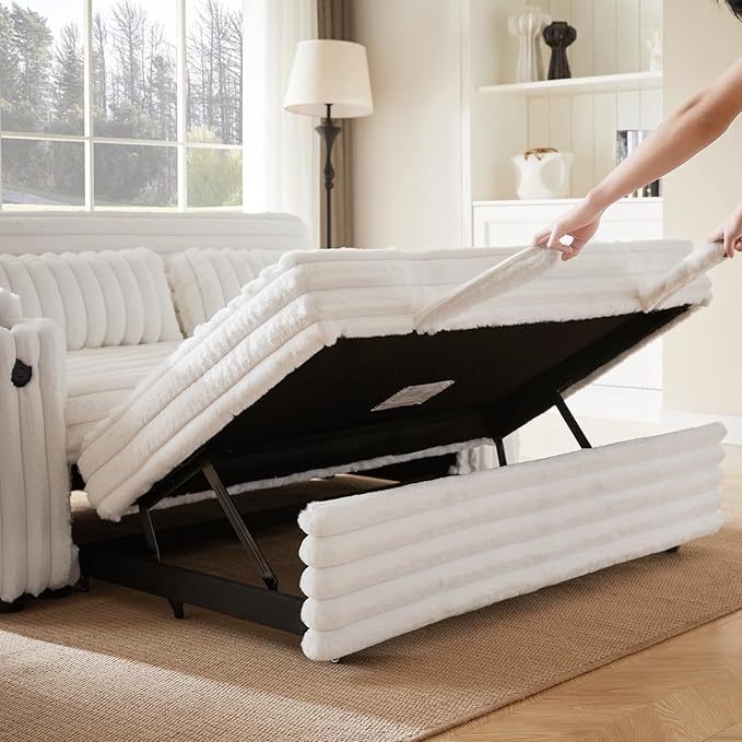 57-Inch Velvet Full Size Sleeper Sofa Couch with Pullout Bed,Convertible Pull Out with Golden Decorative Strip and Adjustable Backrest for Small Spaces,Apartment, Guest Room, RV (1109White)-CasaMuseHome