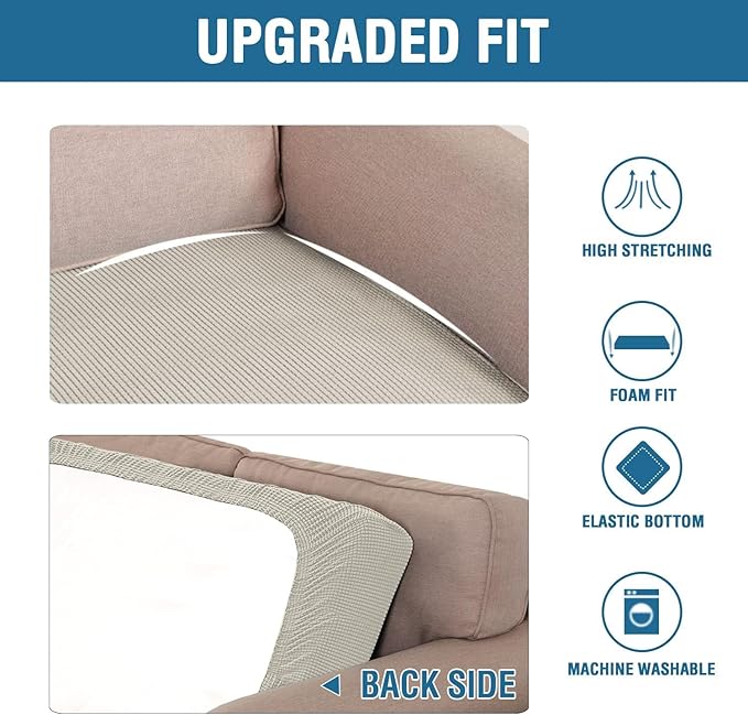 H.VERSAILTEX Super Stretch Individual Seat Cushion Covers Sofa Covers Couch Cushion Covers Slipcover Sets Thick Jacquard Textured Twill Fabric (2 Piece Medium Sofa Cushion Covers, Island Fossi)-CasaMuseHome