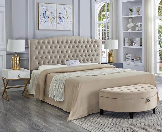 24KF Upholstered Tufted Button Velvet Headboard,Comfortable Fashional Headboard King/CA King Size,Taupe-CasaMuseHome