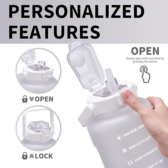 64oz,100oz,128oz Large Motivational Water Bottle with Time Marker, Leakproof & BPA Free Half Gallon Big Water Bottle with Straw Handle Tritan Frosted Water Jug for Gym,Fitness,Outdoor Sports-CasaMuseHome