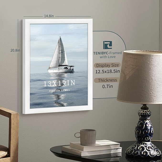 13x19 Picture Frame 3 pk, Textured White Solid Wood Poster Frame, HD Tempered Glass, Wall Gallery Frame-CasaMuseHome